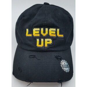 Level Up Distressed Black Gamers House of Commons Adjustable Baseball Hat Cap